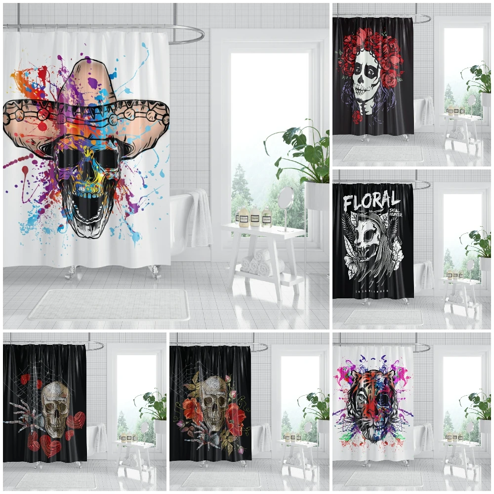 

Skull Hunter Shower Curtain Tiger Pattern Waterproof Bath Screen Multi-Size Bathtub Curtain Decor Bathroom Accessories