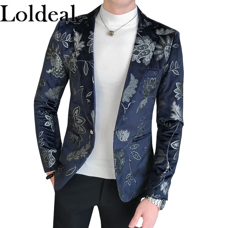 Мужской Стильный Блейзер Loldeal Королевского синего цвета с отложным воротником и