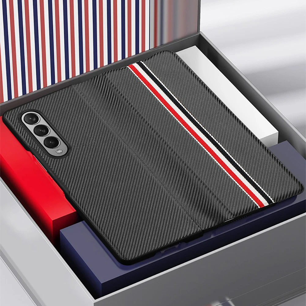 

FLOVEME Flip Case For Samsung Galaxy Z Fold 3 Carbon Fiber PU Protector Cover Full Coverage Phone Cases For Galaxy Z Fold 3 5G