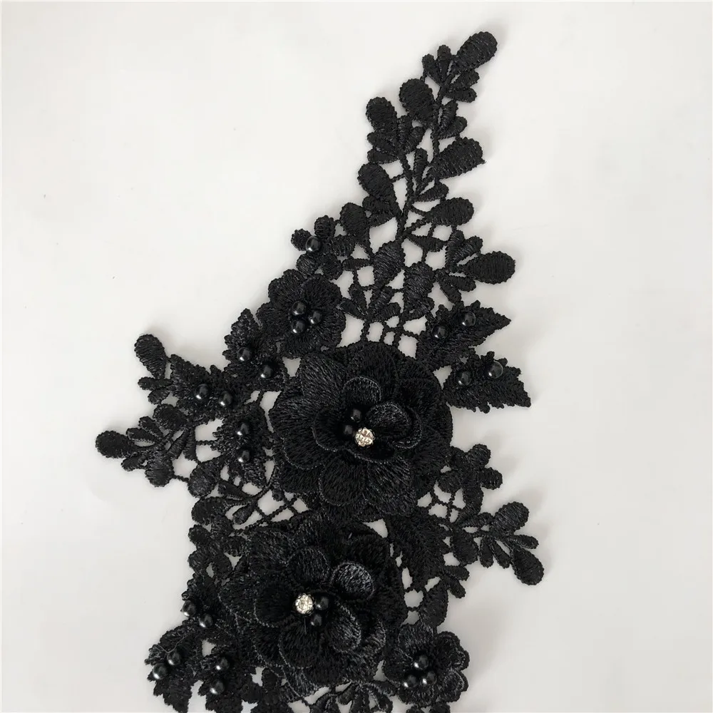Цветок полиэстер пара полые ABS жемчуг 3D Стразы Кружева платье Великолепная вышивка кружева процесс для шитья