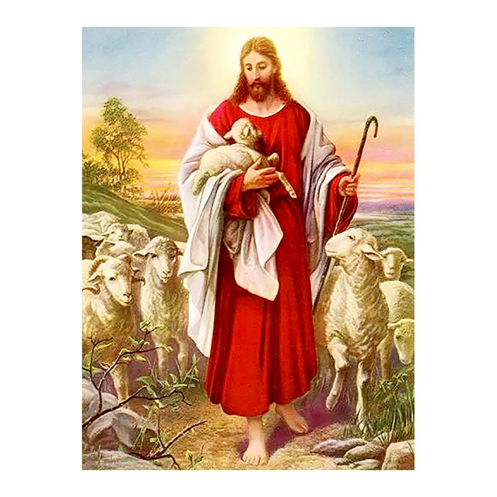 Портрет Иисуса Христа алмазная картина полная круглая овчарка религиозная