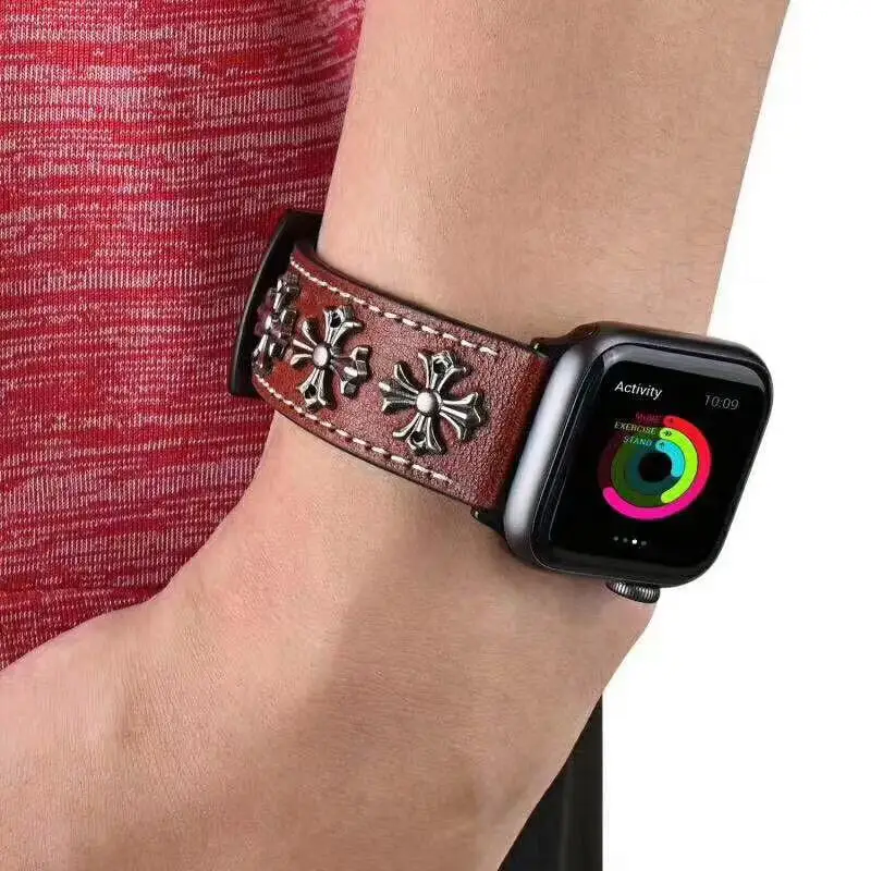 Модный панк ремешок с заклепками 42 мм 44 Роскошные Кожаные Ремешки для наручных