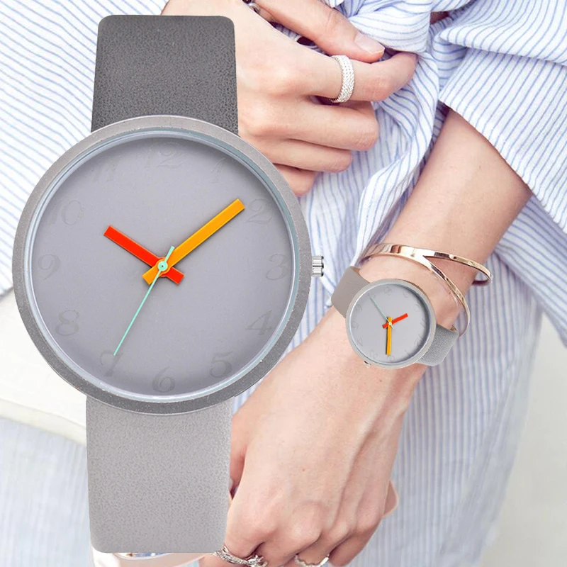 

Frauen Uhr Grau Kontrast Leder Quarzuhr Frauen Manner Uhren Liebhaber Unisex Casual Damen Armbanduhr Uhr Relogio Feminino