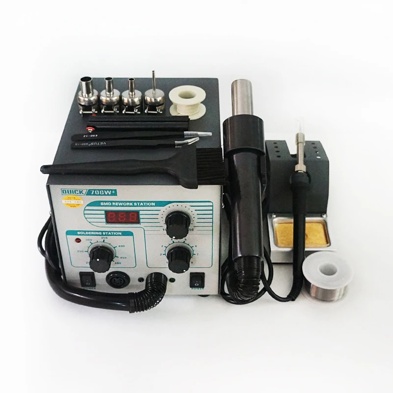 

QUICK 706W+ Soldering station LCD Digital Welding Solder Rework Station SMD Repair Tools with ESD tweezers brush solder wire
