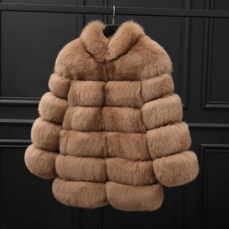 

Women's fur coat mid-length stand-up collar simulation fur coat fur women's coat za
