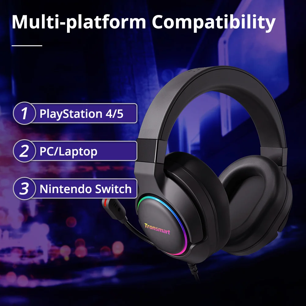 Проводные наушники Tronsmart Sparkle игровая гарнитура для PS4/PS5 ПК/ноутбука с 7 1