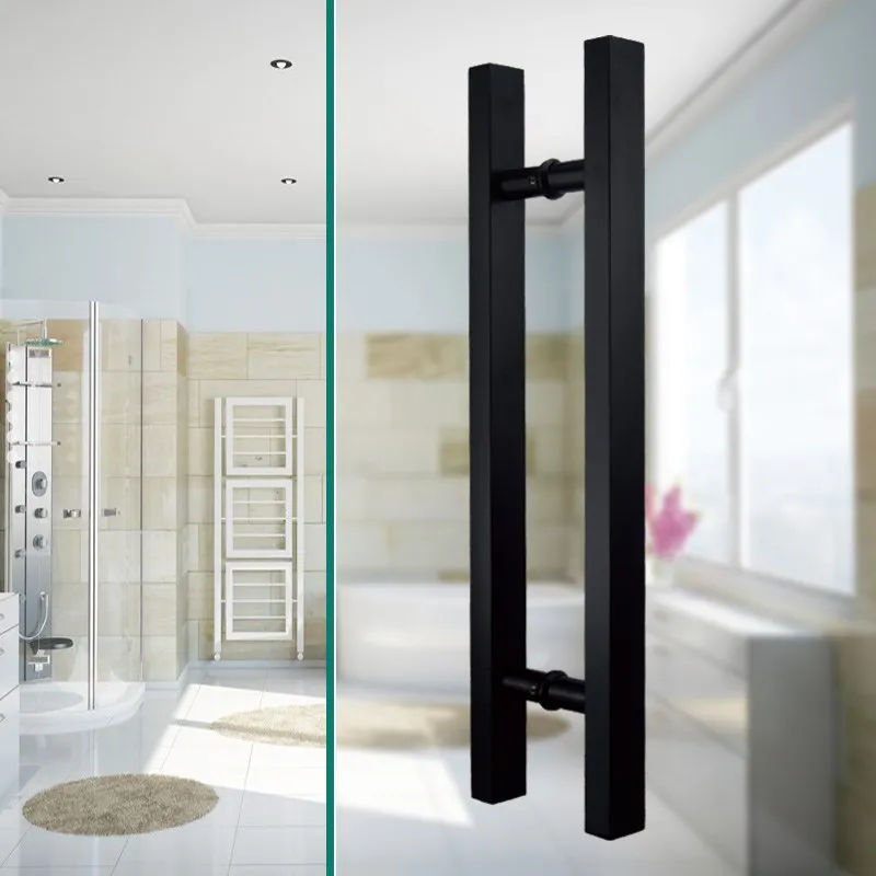 

304 stainless steel square matte black glass door handle sliding wood door handle and knobs black