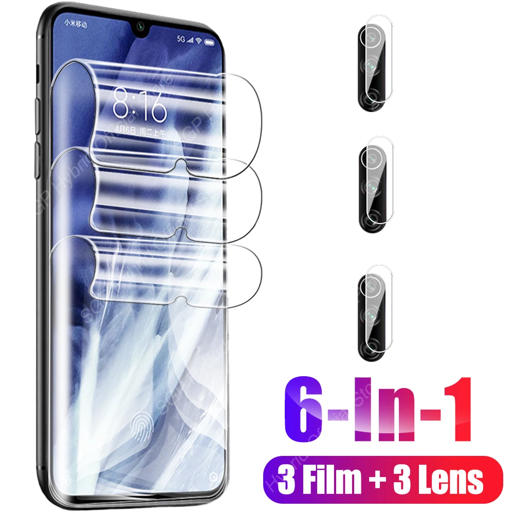 6 In 1 Full Glue Screen Protecrtive Hydrogel Film For Xiaomi Mi A3 A1 A2 Lite 5X 6X Mia A 1 2 3 Camera Lens Soft Glass Protector