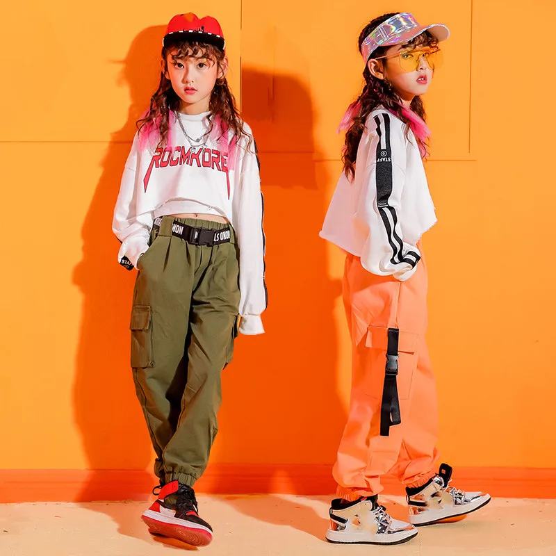 

Children Hip Hop Clothing Cropped Hoodie Sweatshirt Shirt Top Running Casual Pants for Girl Ballroom Dance Clothes Costumes Wear