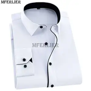 Рубашка мужская демисезонная из хлопка, официальная простая блуза с длинным рукавом, свободная Классическая блуза для офиса, цвет черный, 10XL, 12XL, 52, 54, 56