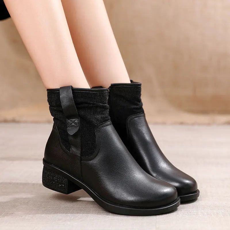 Женские кожаные ботинки на толстой подошве нескользящей подошве|Женские