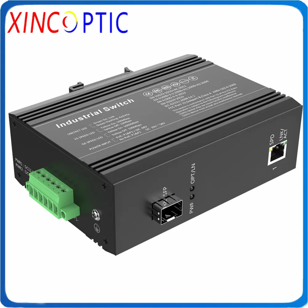 1POE IEEE802.3af/at + 1 двойное волокно SM 1310 нм 20 км SC.3-порт 10/100/1000 м Промышленный Коммутатор