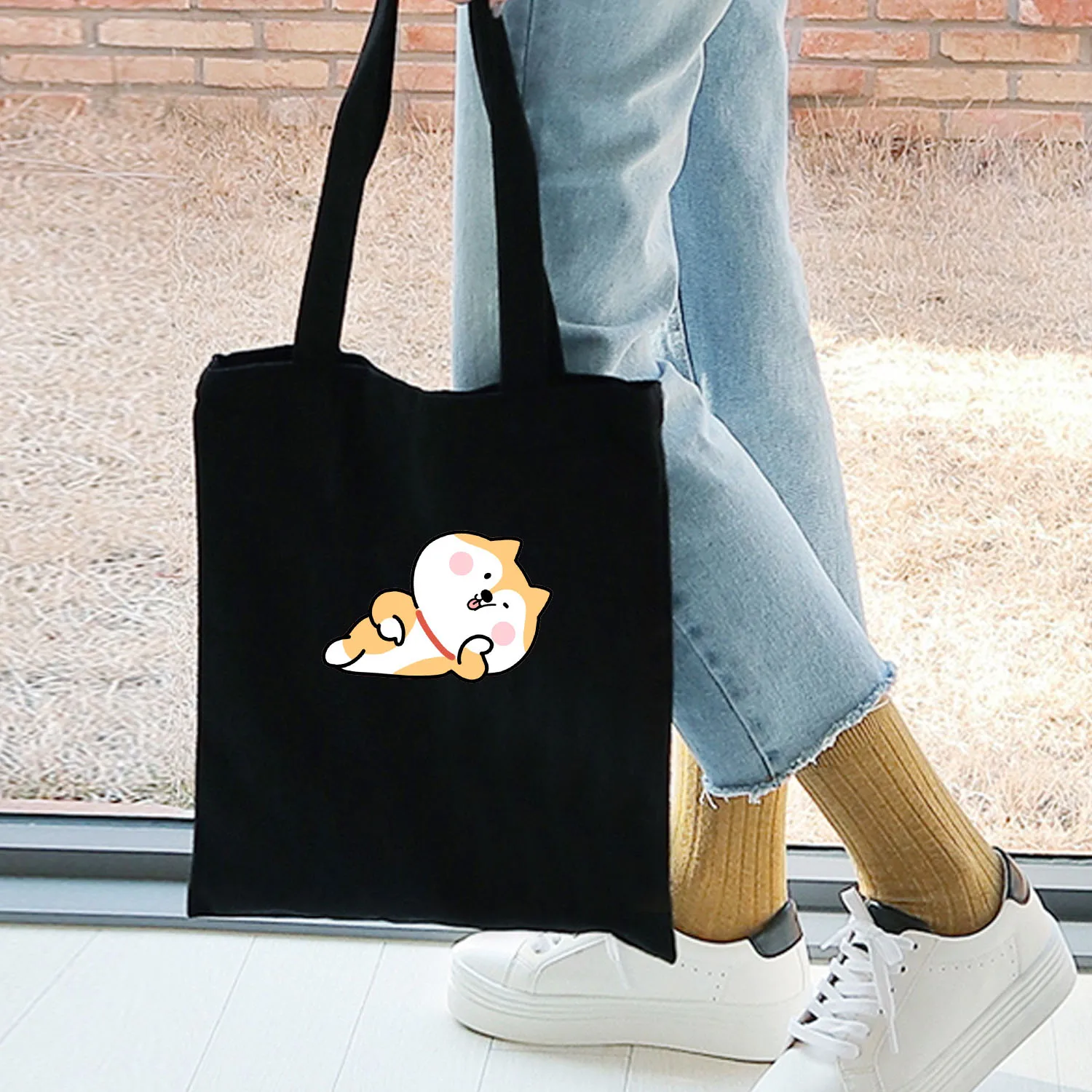 Новая японская симпатичная сумка с принтом Шиба-ину забавная Холщовая Сумка