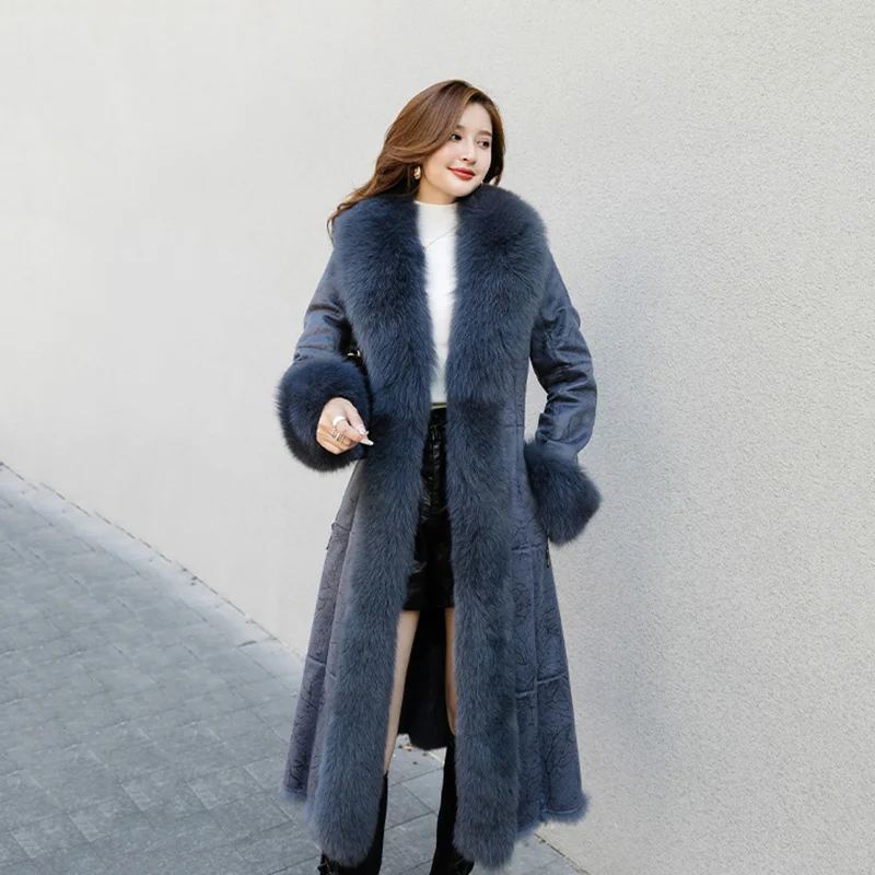 

SHZQ New Luxury Women's Fur Coat Leather with Real Fox Fur Collar Plus Size 3xl 4xl Female Genuine Fur and Skin Leather Jackets