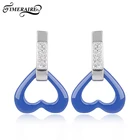 Серьги женские керамические в форме сердца, розовые, синие, с кристаллами