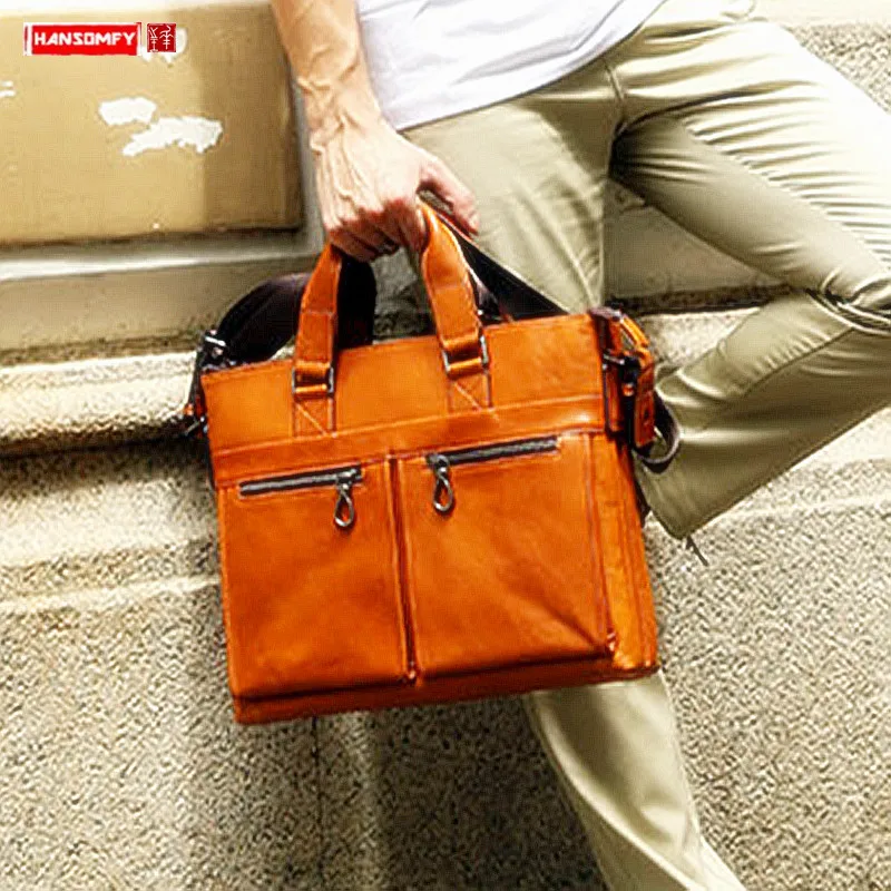 Новая мужская сумка из натуральной кожи деловые мужские портфели для ноутбука 14