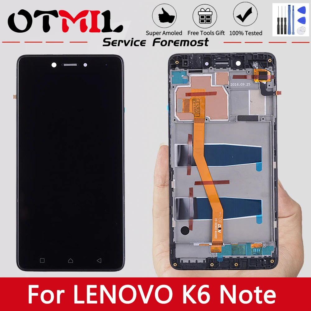 Оригинальный ЖК дисплей 5 дюйма OTMIL для LENOVO K6 Note сенсорный экран с рамкой