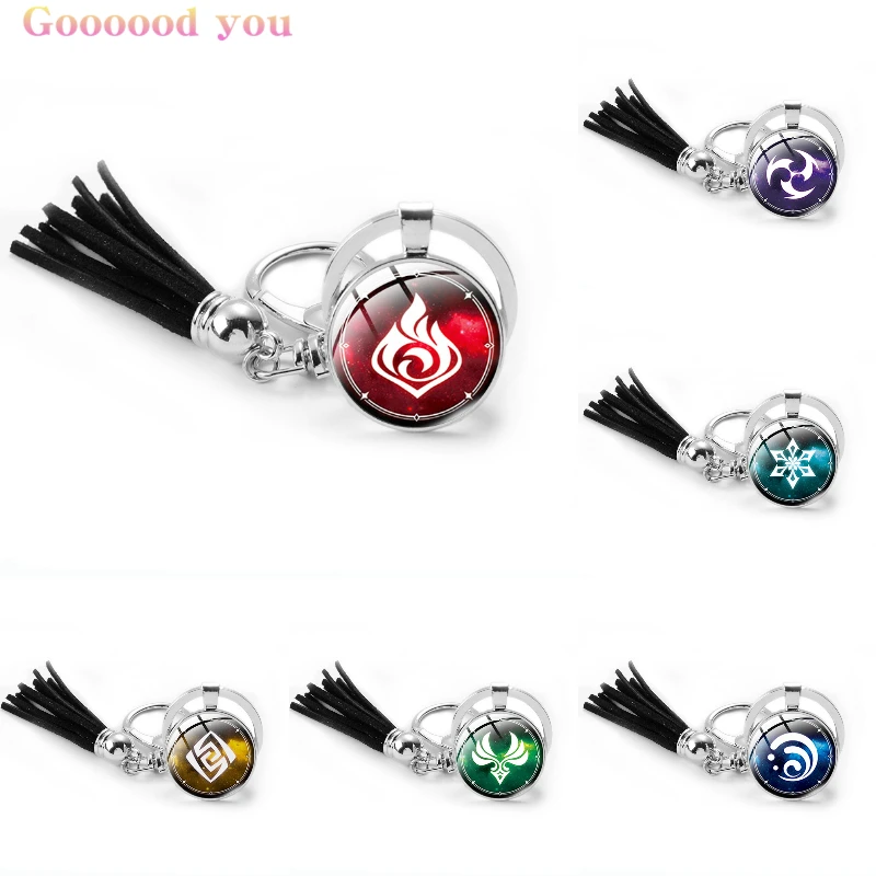 

Hot Game Genshin Impact Tassel Keychain The Eye of God Keychain Accessories Keyring for Girl Fans Gift