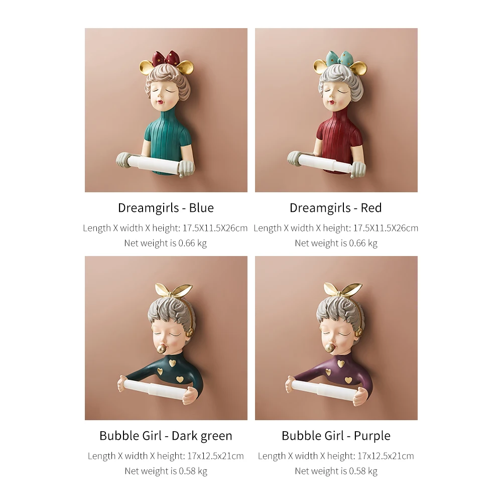

Resin Sculpture Crafts Bubble Girl Character Model Bathroom Decor Accessories Paper Towel Storage Rack Nordic Home Towel Rack