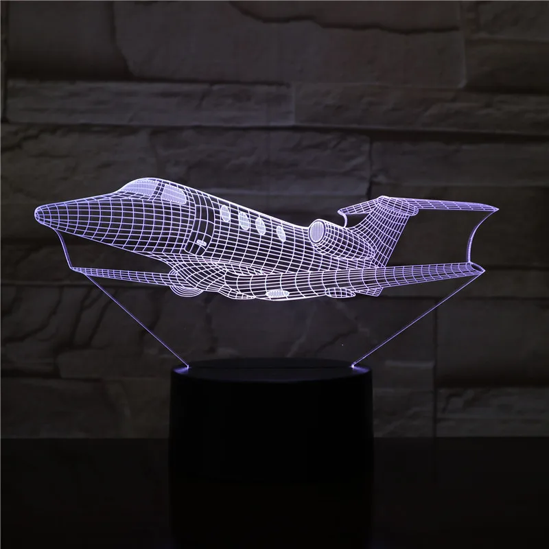 Летательный аппарат самолет 3D СВЕТОДИОДНЫЙ Ночник светильник 16 цветов меняющий