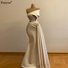 Женское атласное платье с юбкой годе, платье цвета шампанского с оборками и бисером, свадебное платье