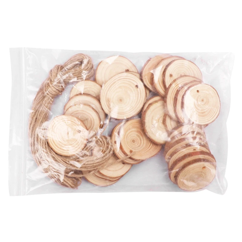 

30PCS 5-6Cm Natural Wood Chips Craft Unpolished Wood Kit Drilling Wood Circle Suitable For Christmas Ornaments DIY Craft