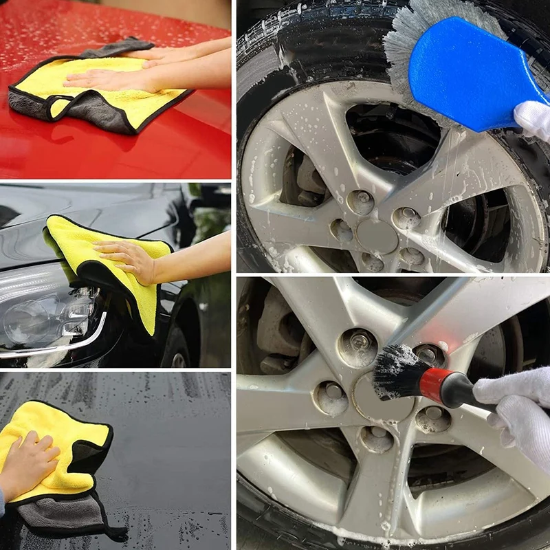 

8 Pcs Wheel Tire Brush , Car Detailing Kit & 6 Pcs Car Wash Superfine Fiber Towel Auto Cleaning Drying Cloth