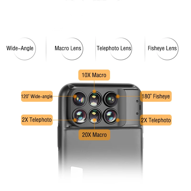 Комплект объективов для мобильного телефона 6 в 1 широкоугольный телеобъектив
