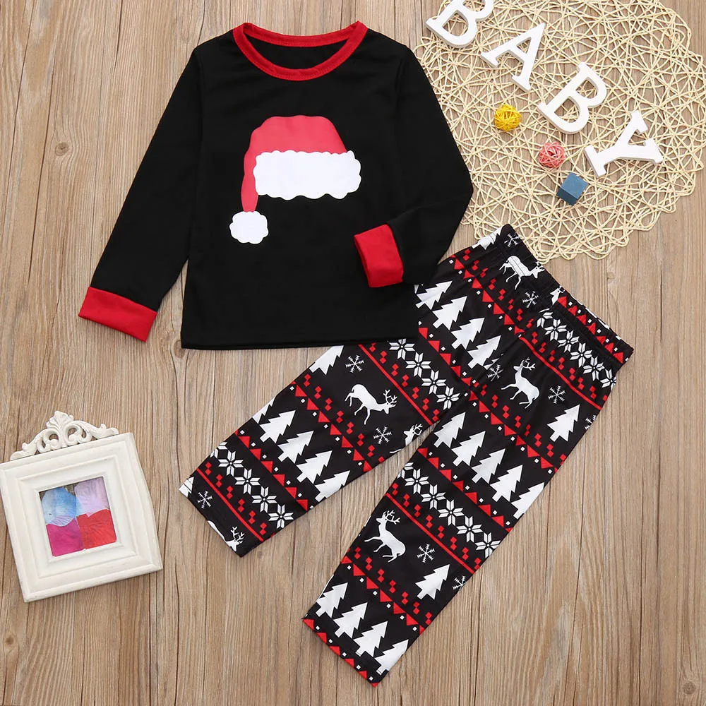 Комплект из 2 предметов Рождественская детская одежда с рисунком шляпы топ