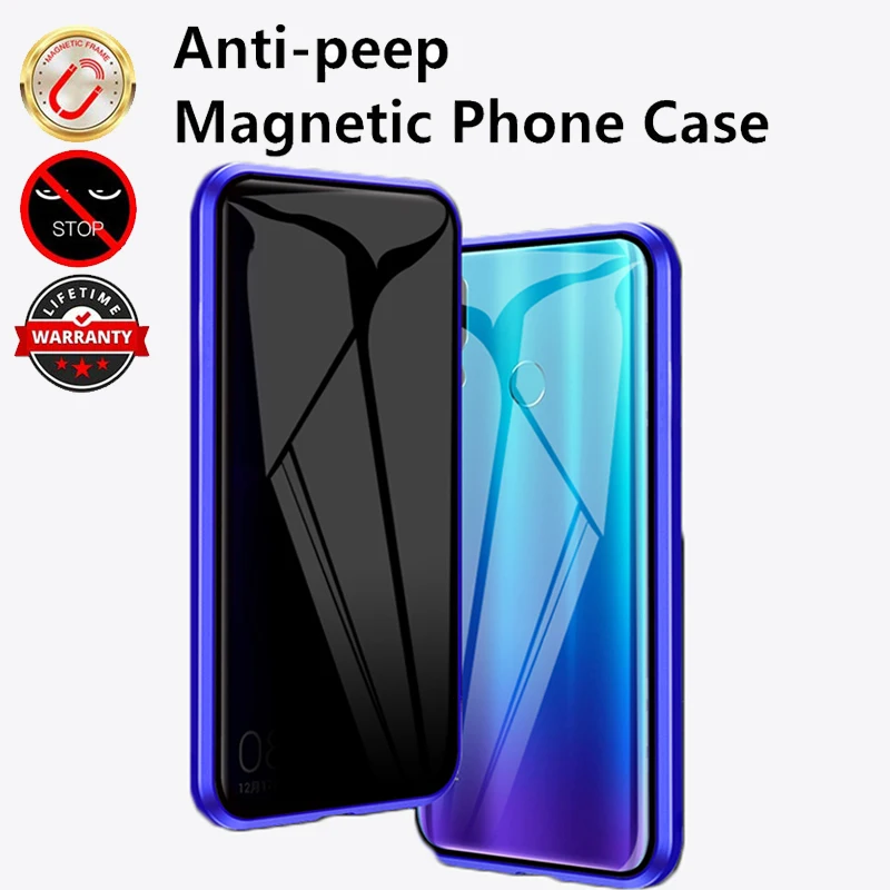Конфиденциальный Магнитный чехол для телефона для Redmi Note 7 Pro металлический бампер двусторонний закаленное стекло полное покрытие для Xiaomi Мобильный протектор