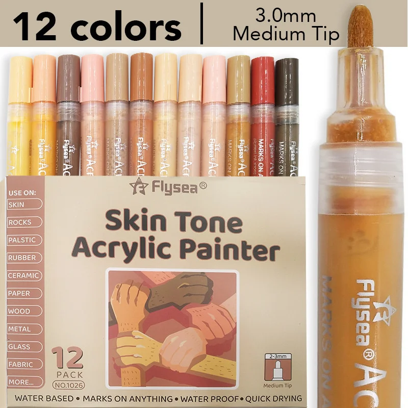 

New Acrylic Marker Skin Color Water-based Pen Body Paint Graffiti Ceramic 12color Marker DIY Markers Pens 12/18/24/28 Colors