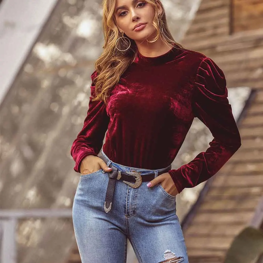 Роскошная женская блузка повседневная однотонная водолазка с длинными рукавами
