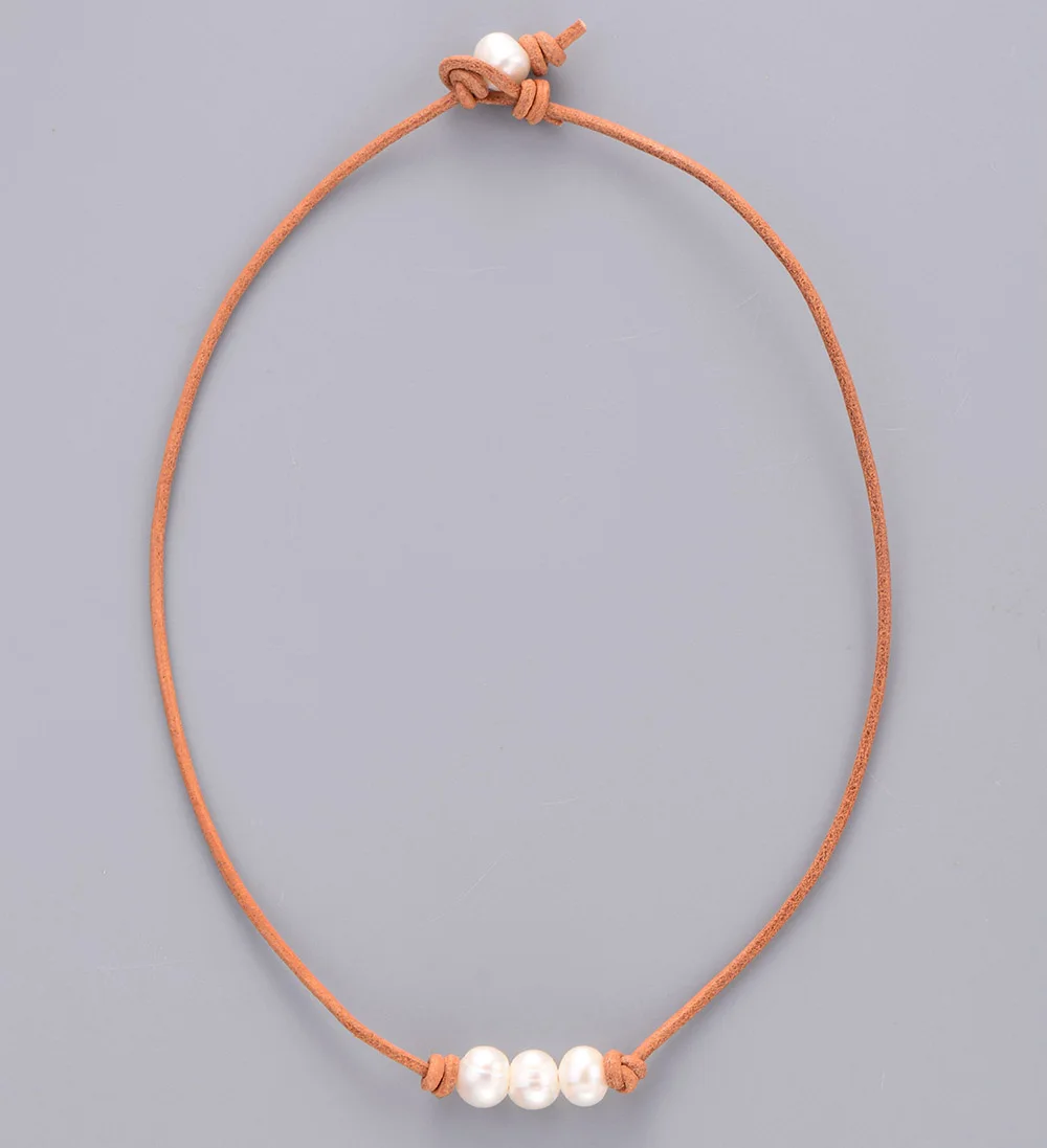 Ожерелье чокер женское из натуральной кожи с пресноводным жемчугом|leather choker|natural