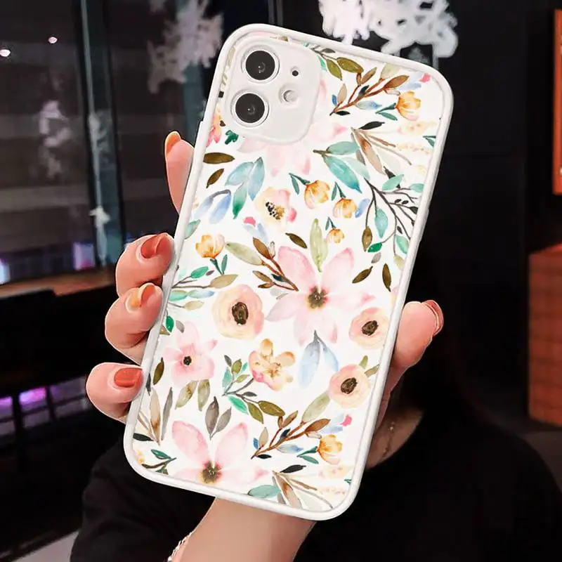 

flower Mosaic painting simple Phone Case Matte Transparent for iPhone 7 8 11 12 s mini pro X XS XR MAX Plus cover funda