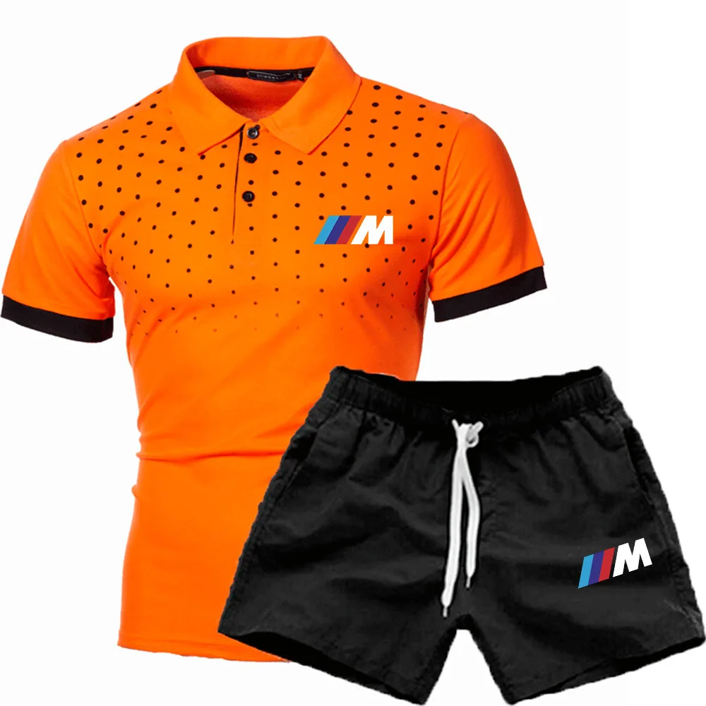 

2021 Spring/Summer New Business Men's Sportswear Suit Gradient Short Sleeve 3D Printing T-shirt Lapel Slim Polo Shirt Set S-3X