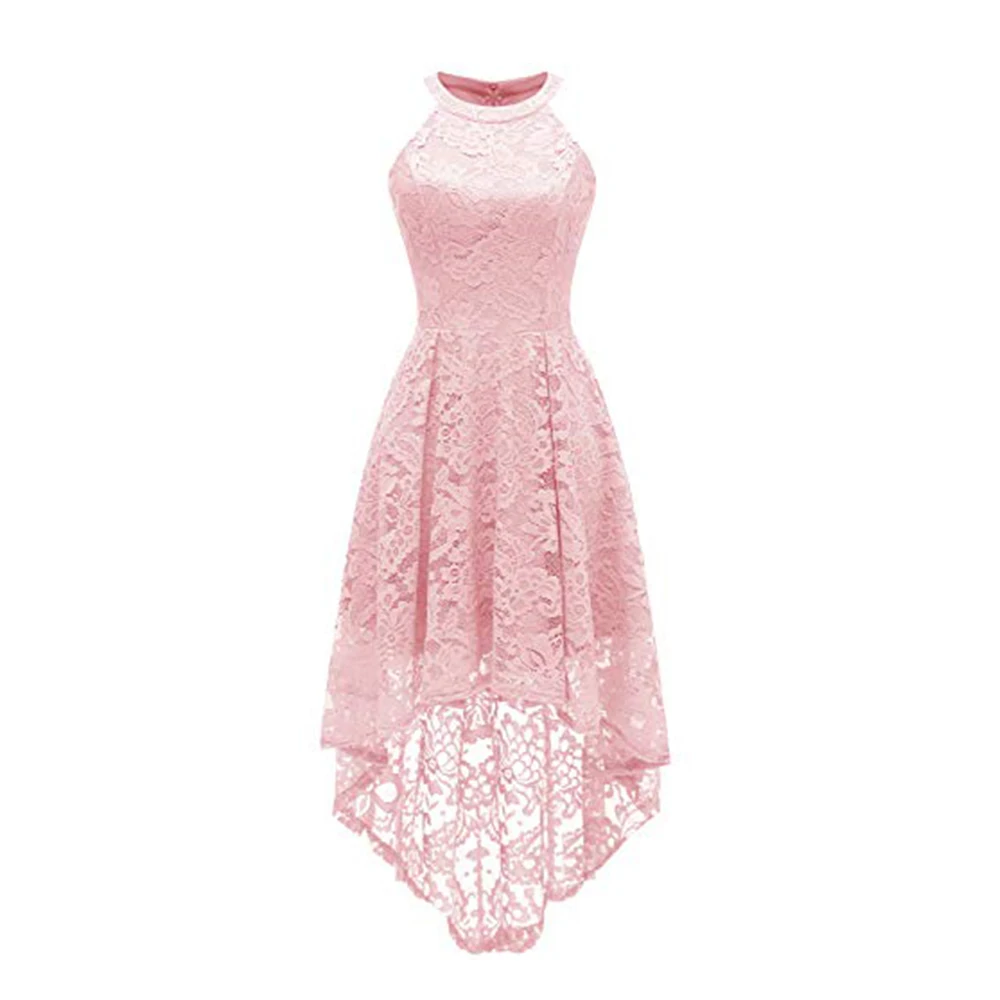 

BeryLove Blush Short Homecoming Dress 2020 Lace Mini Length Halter Neckline Girl Cute High-Low Party Graduation Gown Zipper Up