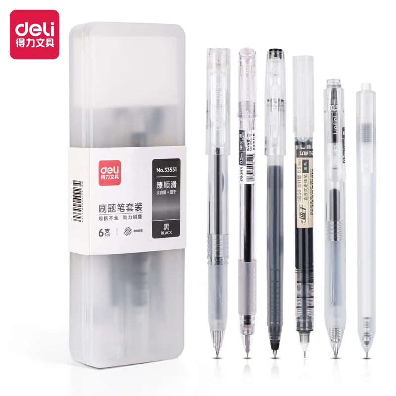 

Deli gel pen simple set 0.5 press pen student exam ins cold wind 0.38 black carbon pen straight liquid ball pen Japanese