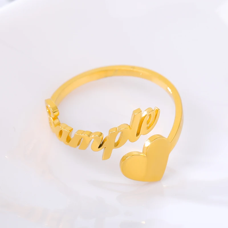 

Romantic Gifts Custom Heart Name Rings For Women Men Personalized Stainless Steel Gold Color Wedding Rings For Lovers Jewelry