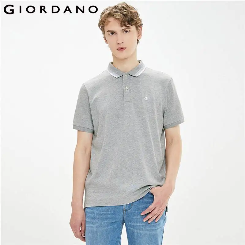 

Giordano Men Polos Embroidery Stretchy Pique Polo Shirt Short Sleeves Mesh Structure Soid Polo Shirts 01011389