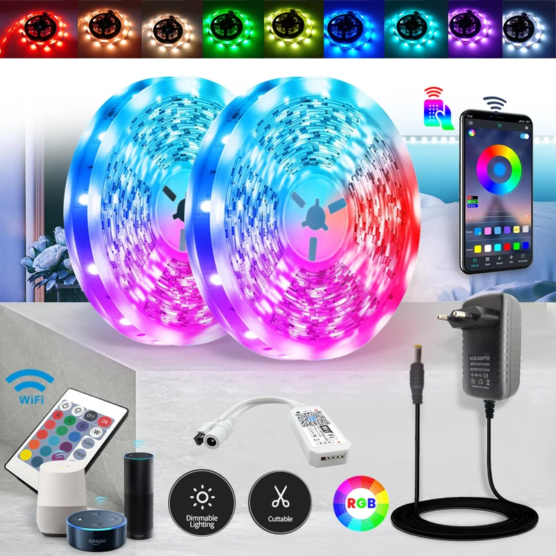 Умная RGB Светодиодная лента водонепроницаемая SMD 5050 2835 12 В постоянного тока 5 м 10
