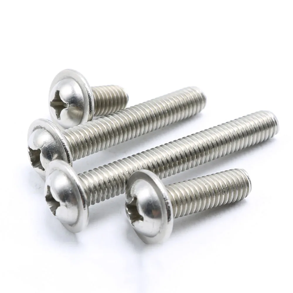 

100PCS M2 M2.5 M3 M4 Philips Round Button Head With Washer Screws Bolt Plating Nickel