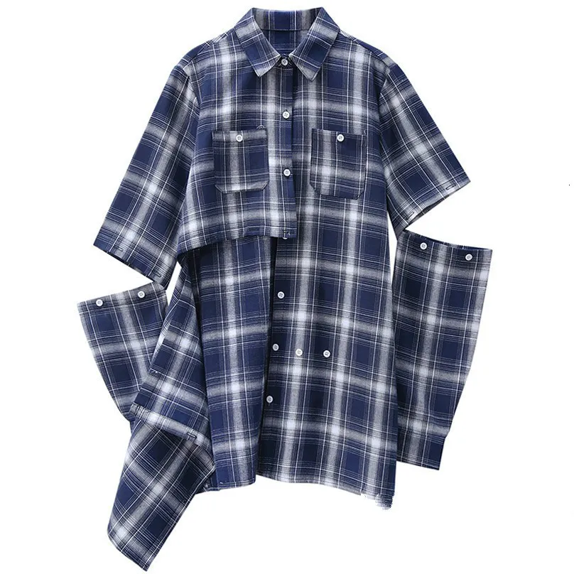 Женская Повседневная рубашка в клетку DEAT однобортная ажурная с отложным