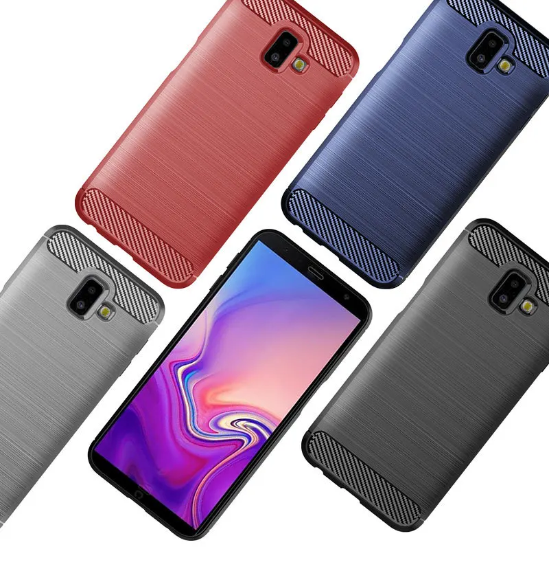 Shockproof Phone Case For Samsung Galaxy J6 Plus Carbon Fiber TPU Drawing | Мобильные телефоны и аксессуары