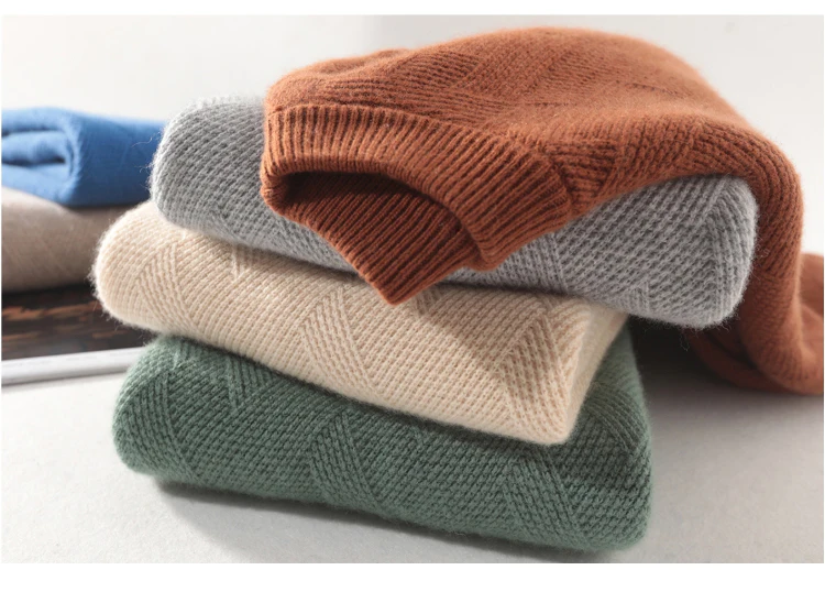 Autumn and winter new round neck cashmere sweater men's thick pullover sweater loose casual men's wool knitted bottoming shirt