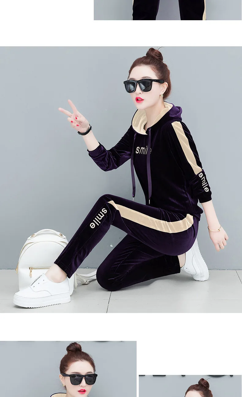 Комплект из двух предметов; Бархатный спортивный костюм для женщин; Chandal Mujer 2 Piezas; топ и брюки; велюровый спортивный костюм; Спортивный костюм; зимняя одежда; женская одежда