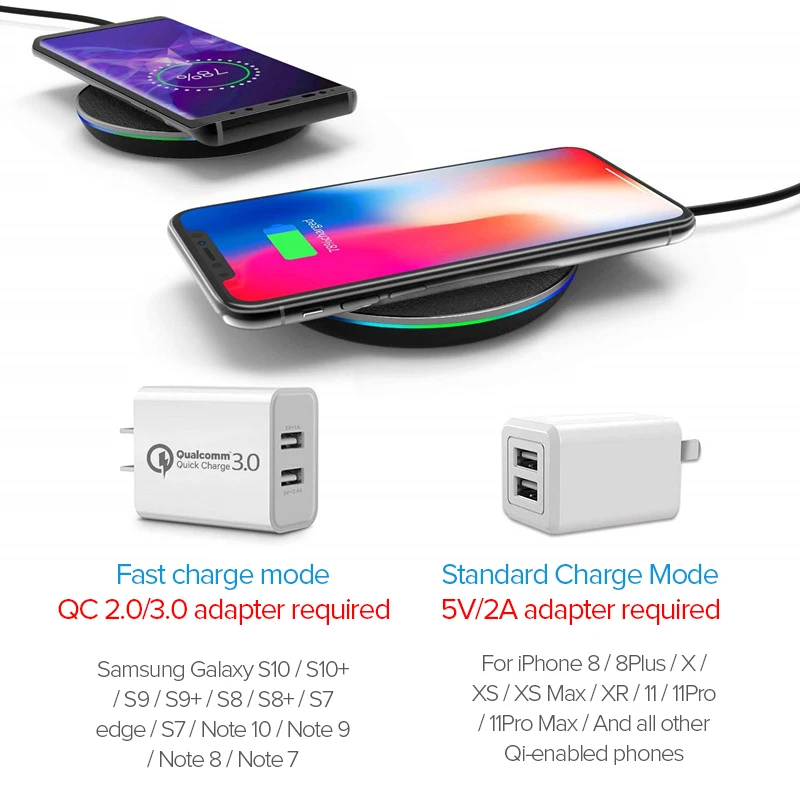10 Вт Qi Беспроводное зарядное устройство для iPhone Xs Max Xr X 8 7 6 Plus Быстрая зарядка samsung