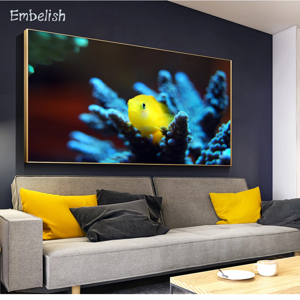 

1 Pieces Cute Golden Fish Underwater World Kids Childrens Living Room Posters HD Canvas Painting Home Decor Pictures