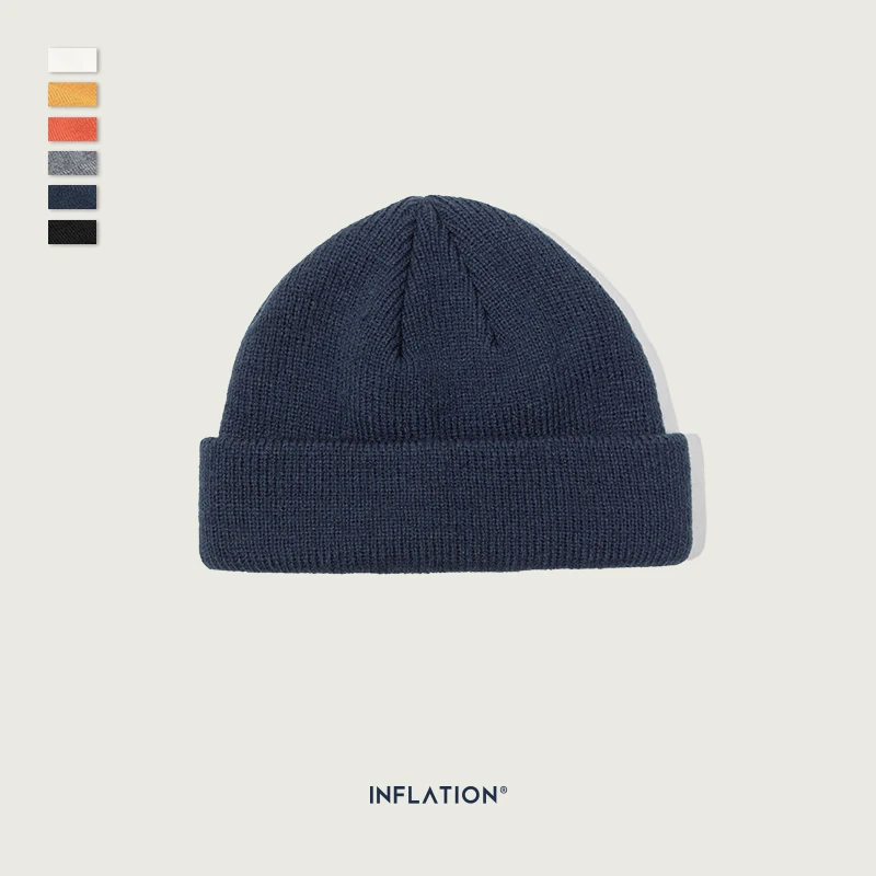 blue Инфляция, унисекс вязаная шерстяная Осенняя шапка, зимняя, Skullies Beanies, модная, брендовая, теплая, вязаная, однотонная, 5 цветов, Skullies Beanie 170CI2019 - Цвет: blue