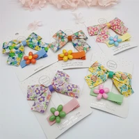2pcs hair bows for girls printing flower color barrettes clips korean accessories for women sweet hairgrips hairpin for kids