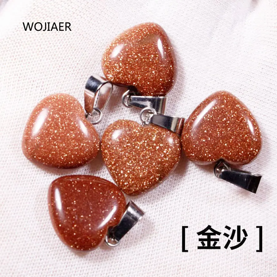 

WOJIAER 1Pcs 2021 Girl Women Love Heart Natural Gem Stone Charms Pendants Golden Sand Reiki for Jewelry Making Necklace ZM0595